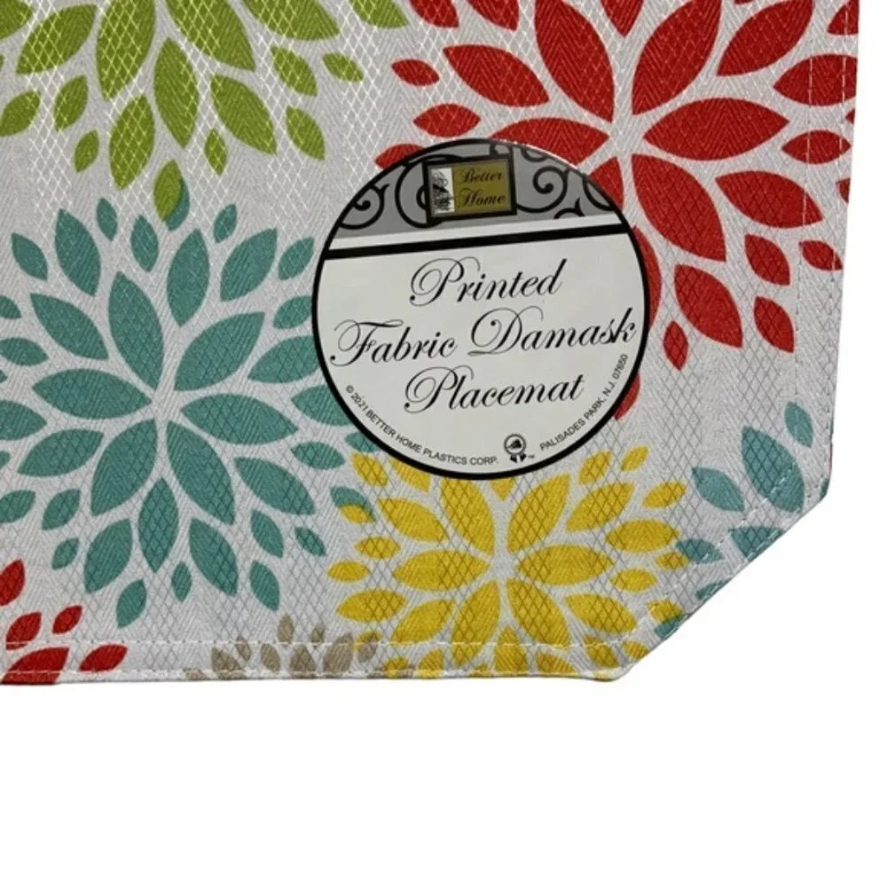 Placemats Printed Fabric Damask Reversible Flower Power 12 X 18 in Set of 4